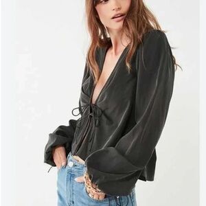 Urban Outfitters Black Tie-Front Blouse